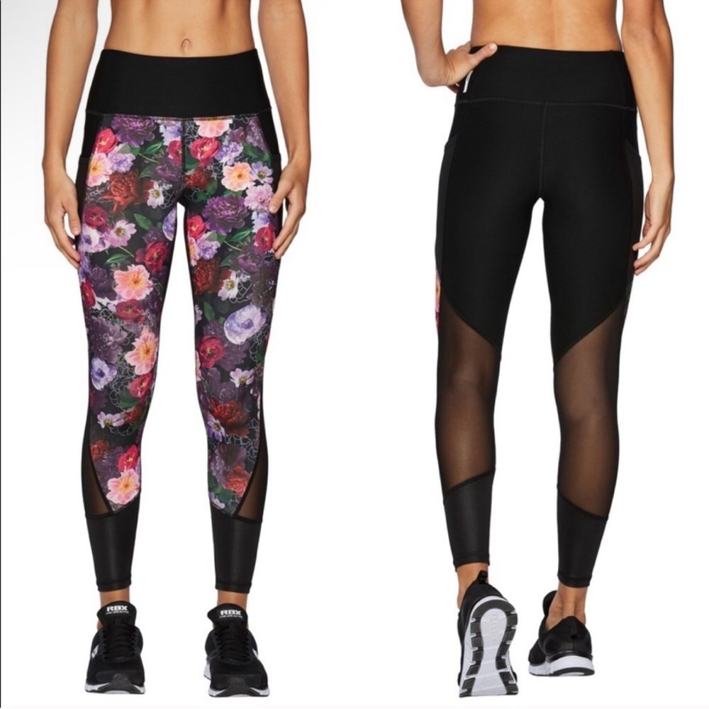 RBX black floral 3/4 length Floral workout pants